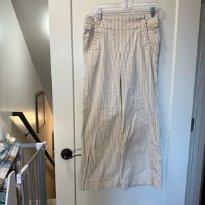 Banana Republic Women's Pinstripe Trouser Wide Leg Pants Business Casual White 4